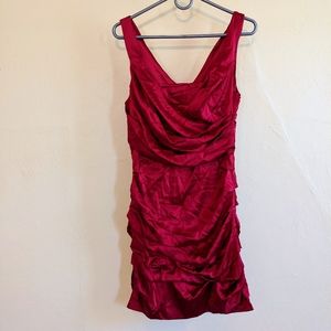 Ruched Red Silk Bodycon Dress